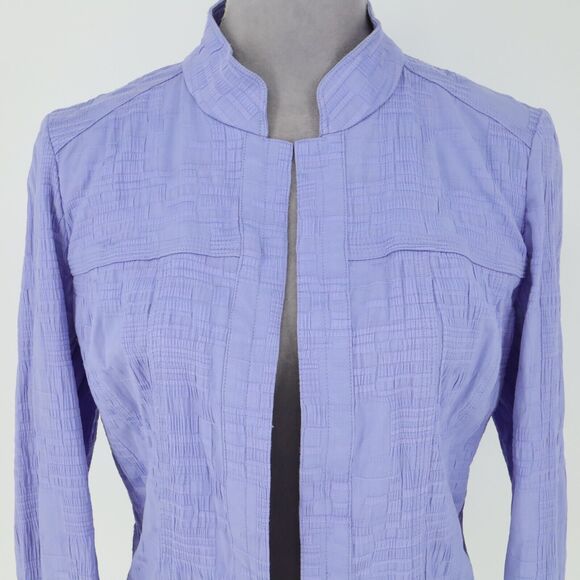 Chicos Jacket 0 Womens 4 Small Lavender Open Front Stretch Cotton Pockets Career - Picture 8 of 13